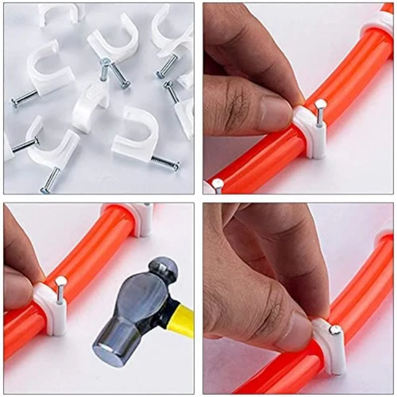 4mm -40mm Electrical Wiring Accessories Flat Nail Clip Round Plastic Wall Cable Wire Clips